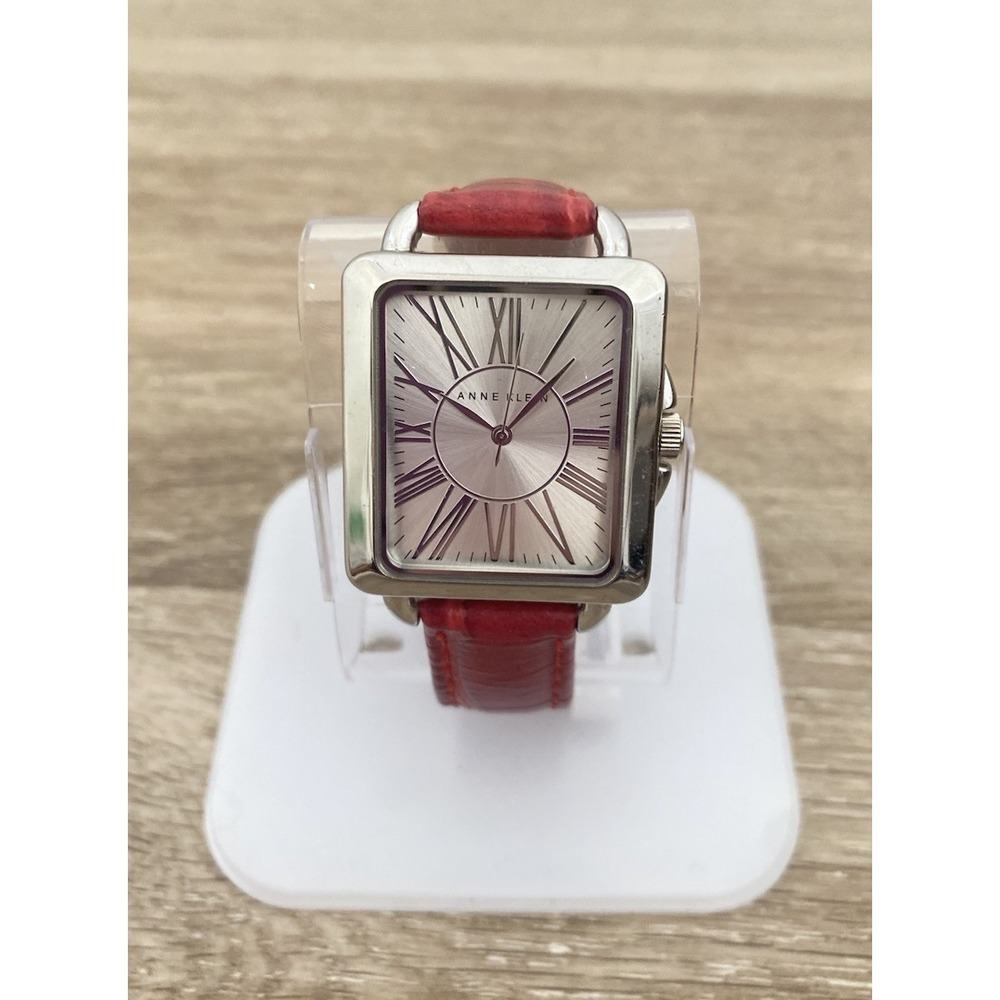 Women's ANNE KLEIN Silver Tone All Steel Watch, Red Leather
